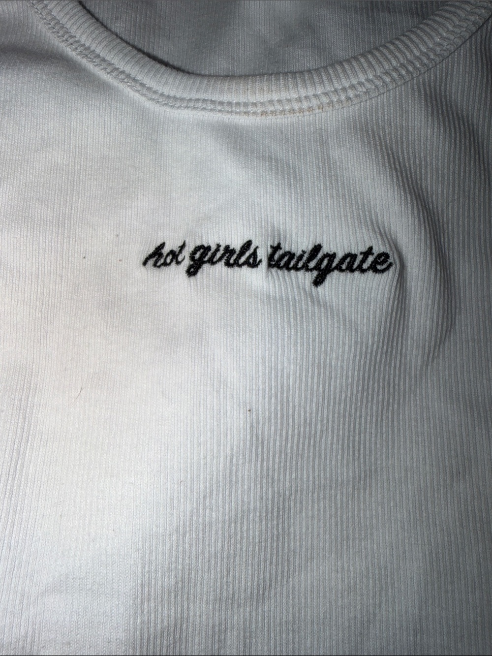 No Boundaries White Ribbed Tank with Script Embroidery